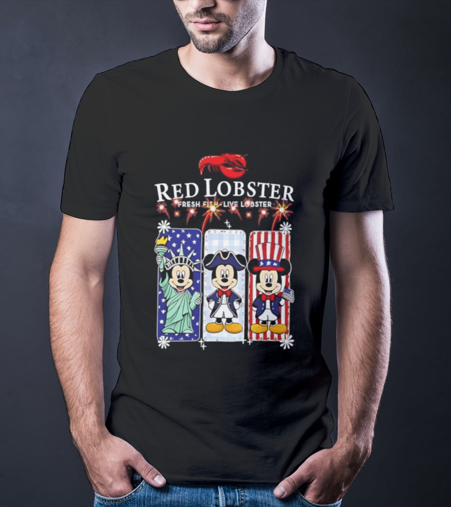 Red Lobster Mickey Mouse America 250th Anniversary Celebration Liberty George Washington Uncle Sam T-Shirt