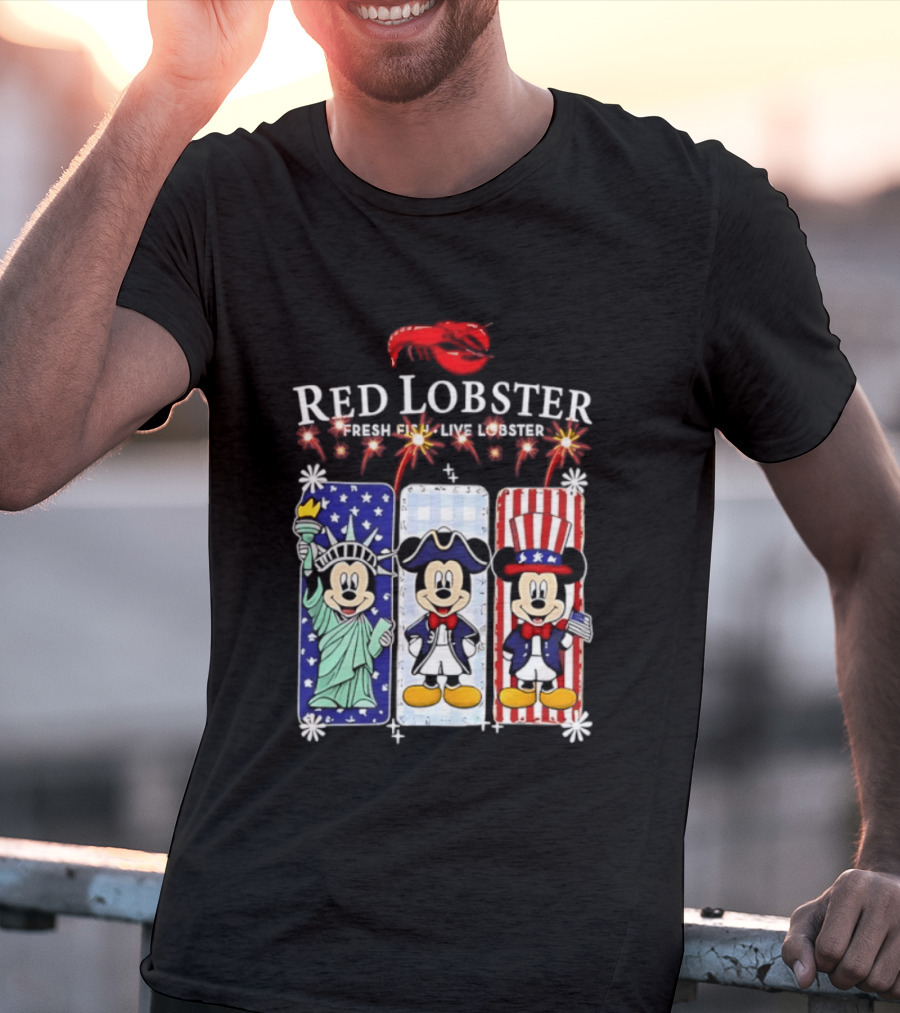 Red Lobster Mickey Mouse America 250th Anniversary Celebration Liberty George Washington Uncle Sam T-Shirt