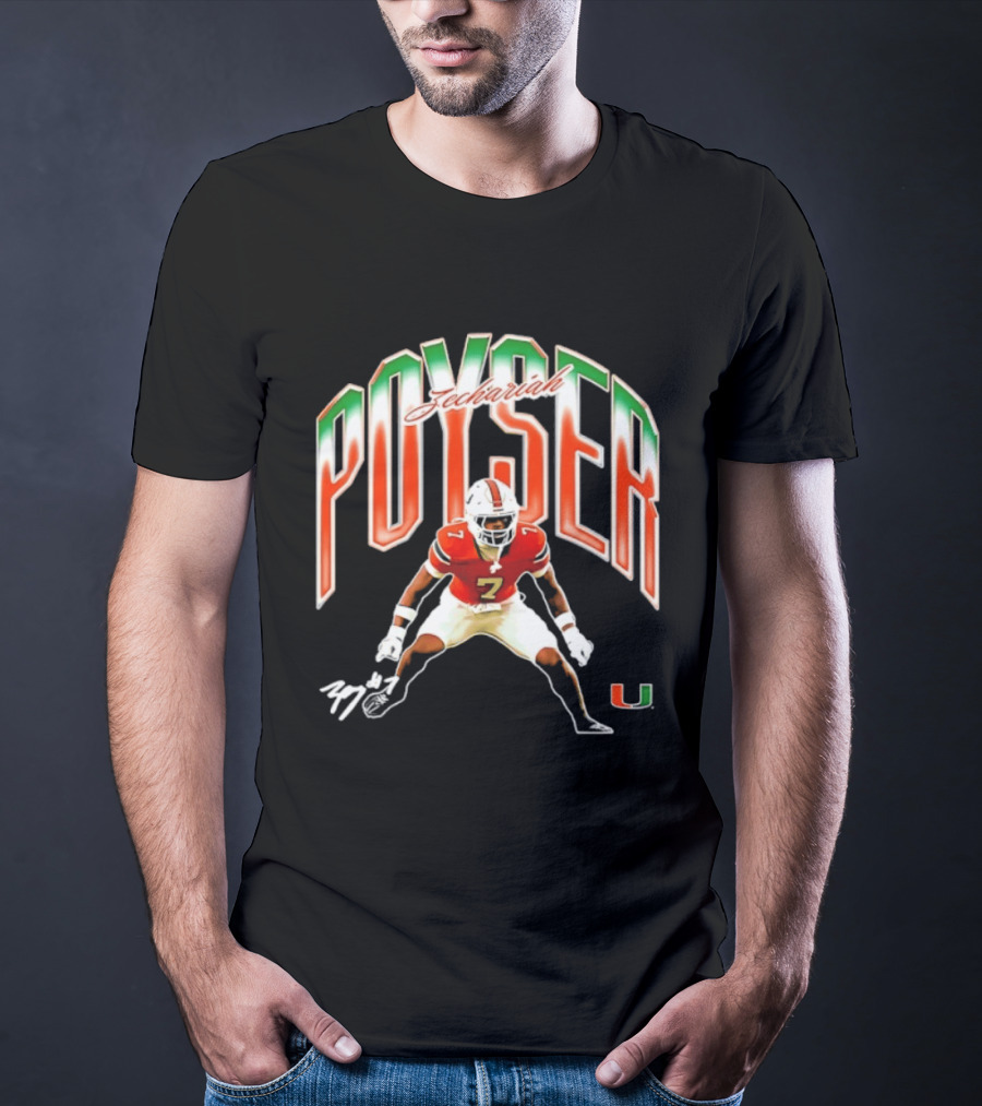 Zechariah Poyser Miami Hurricanes NCAA Football Player 7 UM T-Shirt