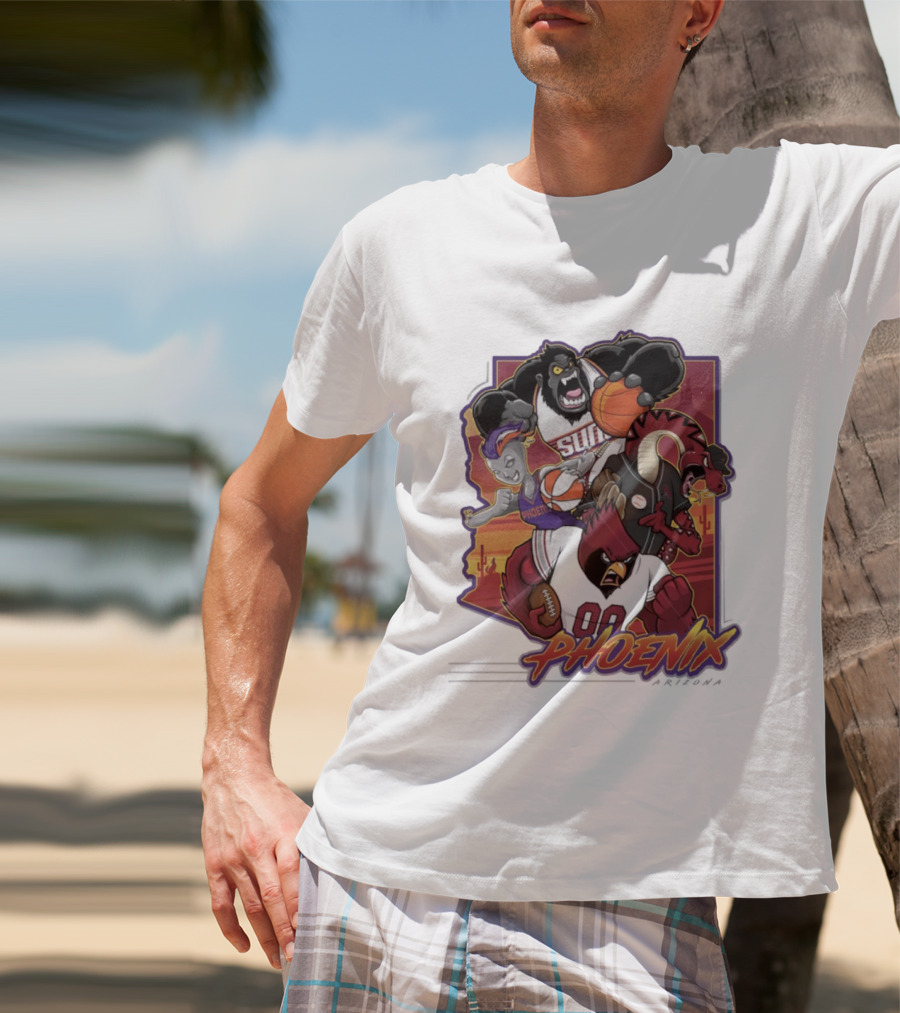 Phoenix Suns Gorilla Coyotes Snake Cardinals Bird Mascots Collage T-Shirt