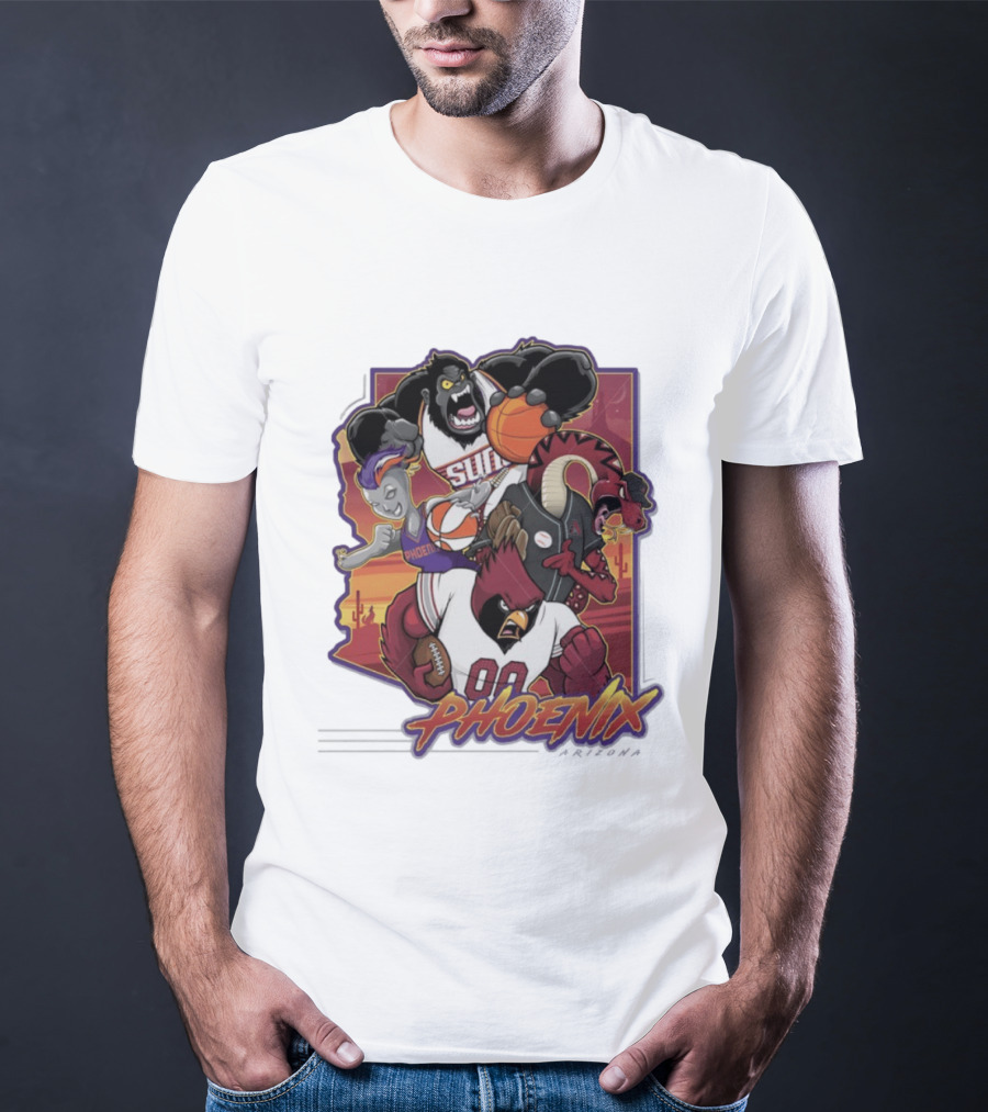 Phoenix Suns Gorilla Coyotes Snake Cardinals Bird Mascots Collage T-Shirt