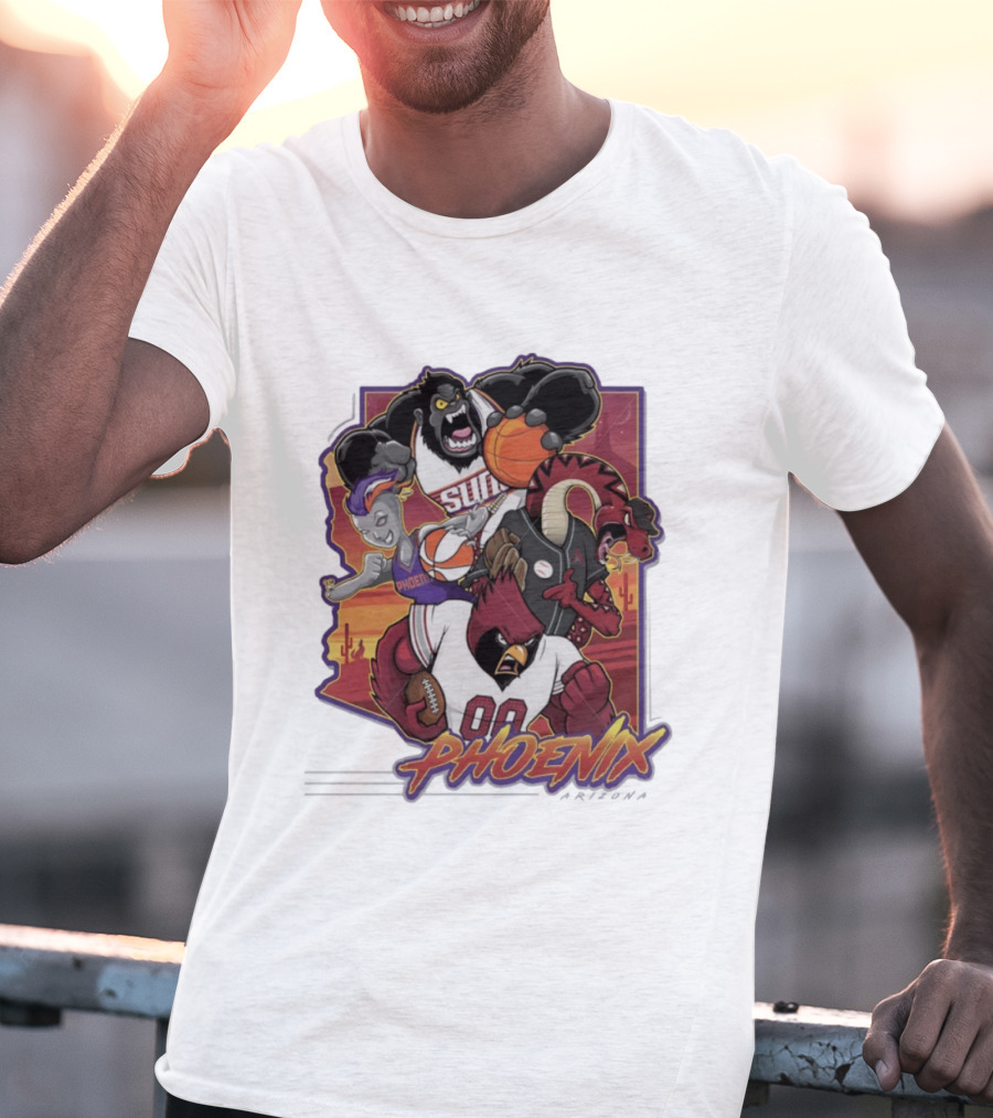 Phoenix Suns Gorilla Coyotes Snake Cardinals Bird Mascots Collage T-Shirt