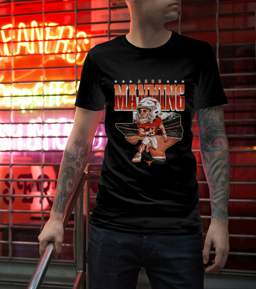 Arch Manning 16 Texas Longhorns NCAA Football Caricature Texas Stadium T-Shirt