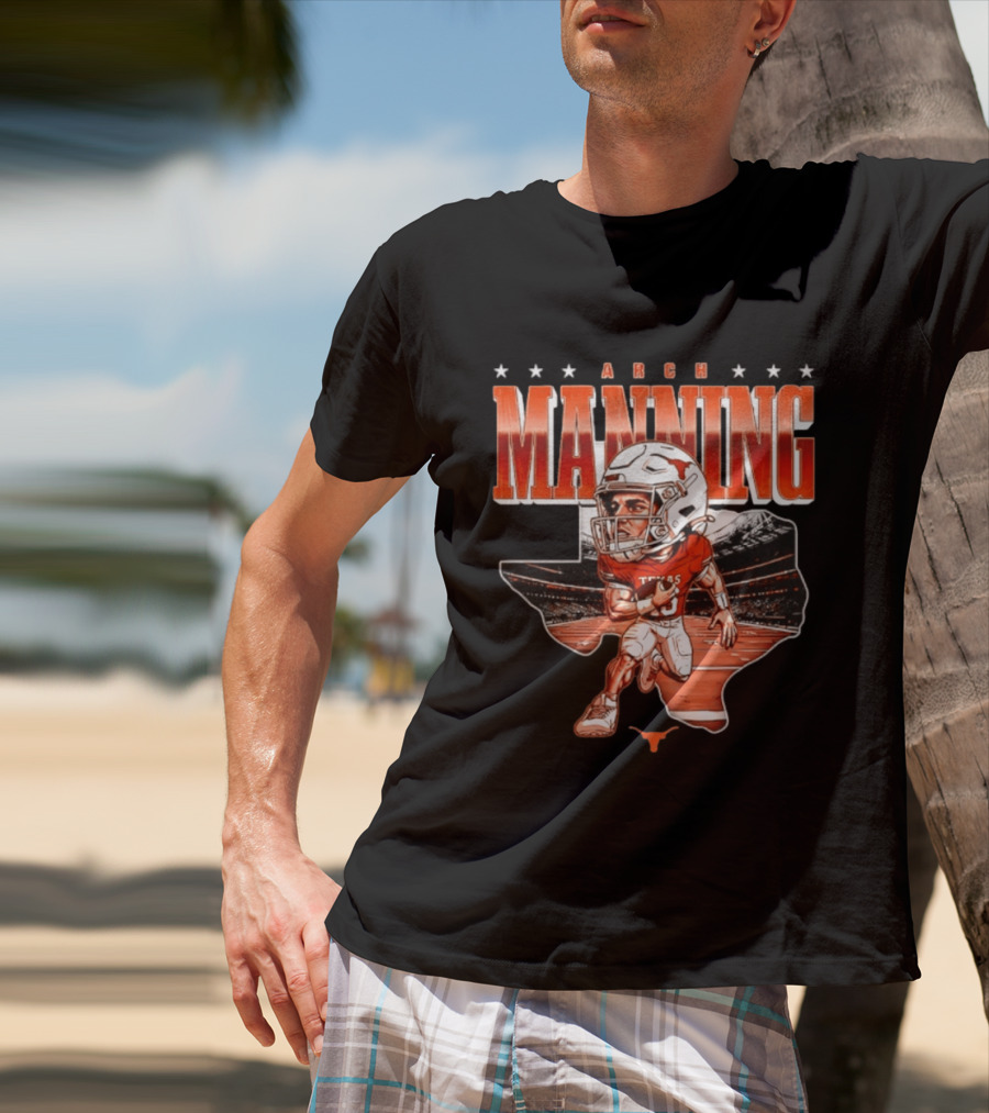 Arch Manning 16 Texas Longhorns NCAA Football Caricature Texas Stadium T-Shirt