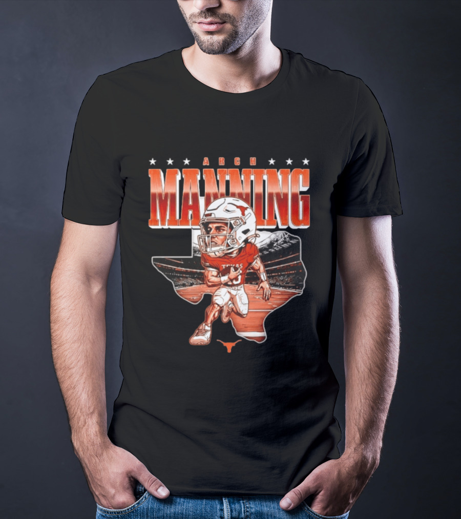 Arch Manning 16 Texas Longhorns NCAA Football Caricature Texas Stadium T-Shirt