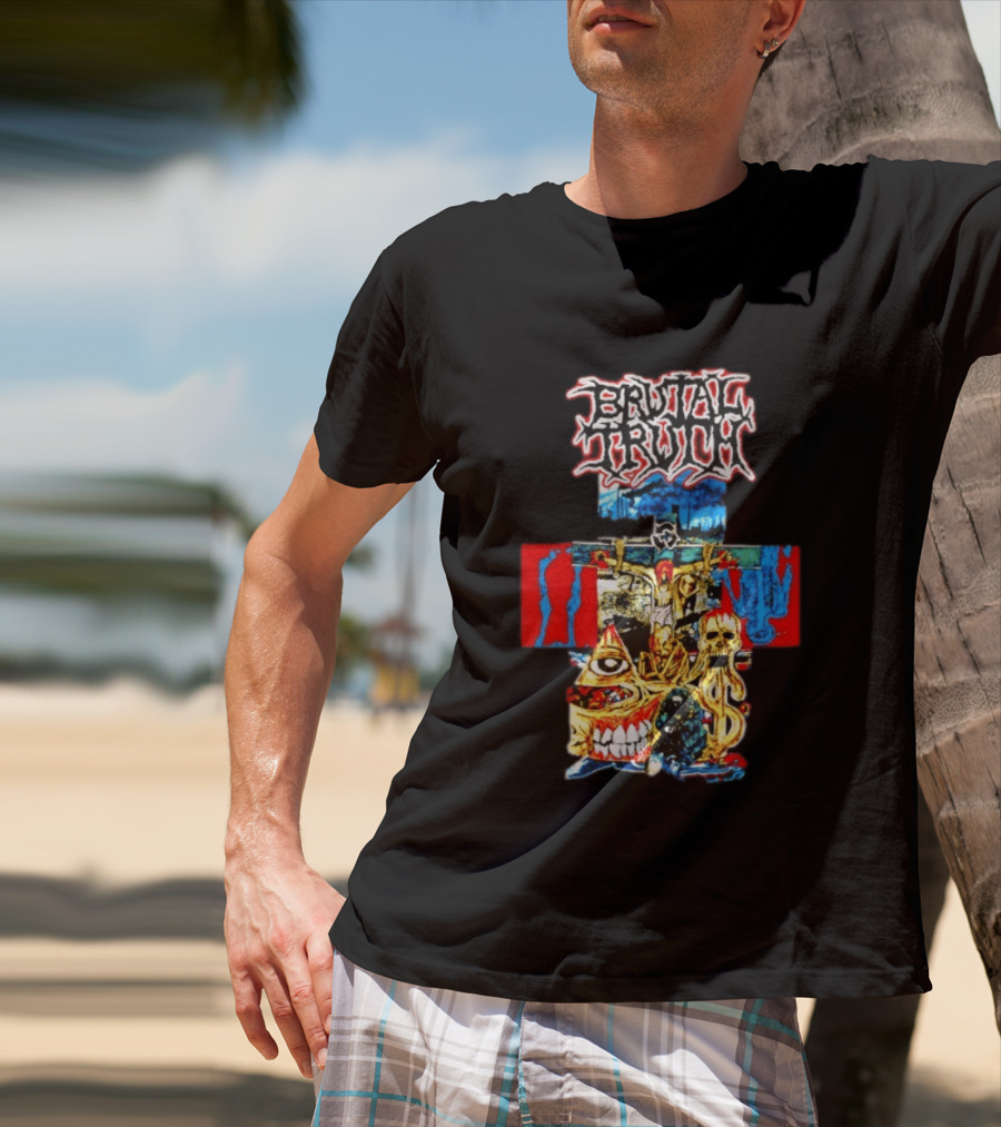 Brutal Truth Crucifix Skull Grindcore Band T-Shirt