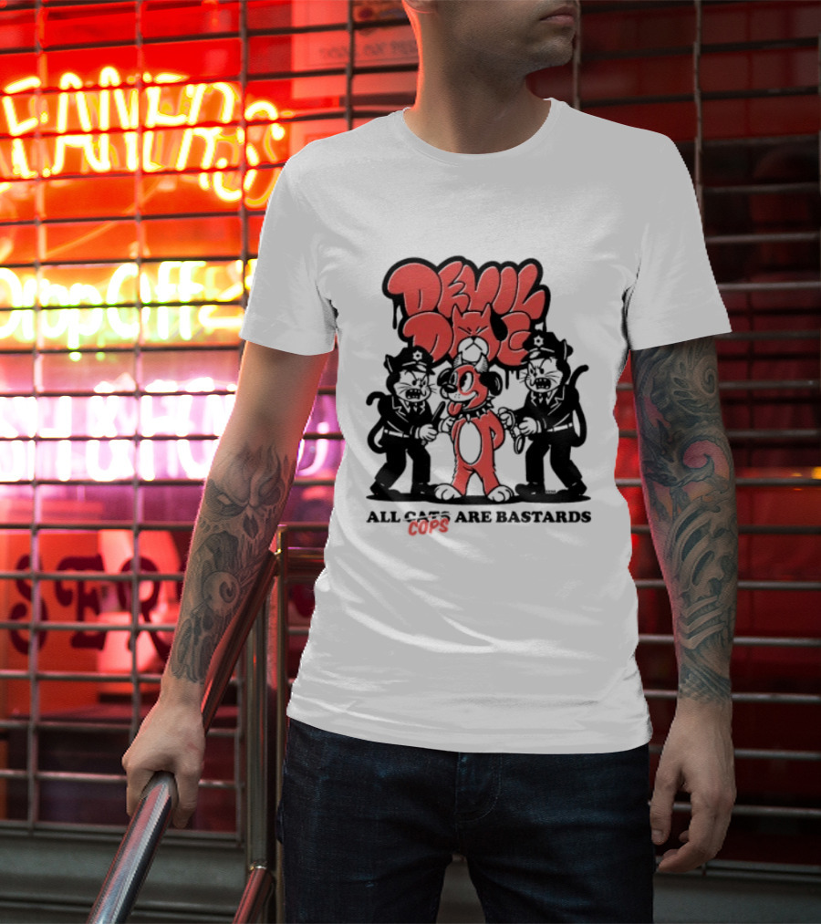 Devil Dog All Cats Are Bastards ACAB Bold Red Black T-Shirt