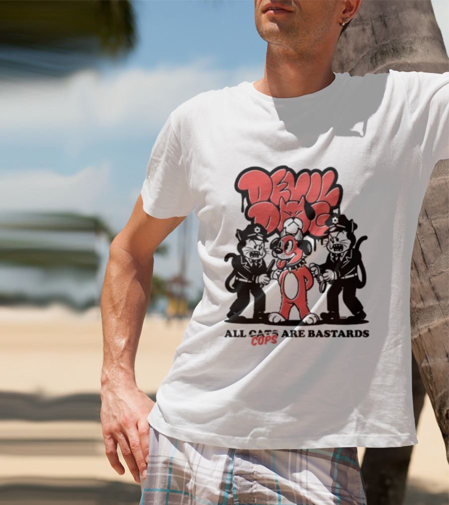Devil Dog All Cats Are Bastards ACAB Bold Red Black T-Shirt