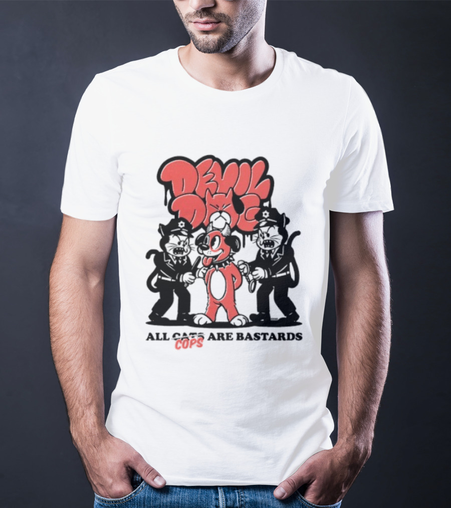 Devil Dog All Cats Are Bastards ACAB Bold Red Black T-Shirt