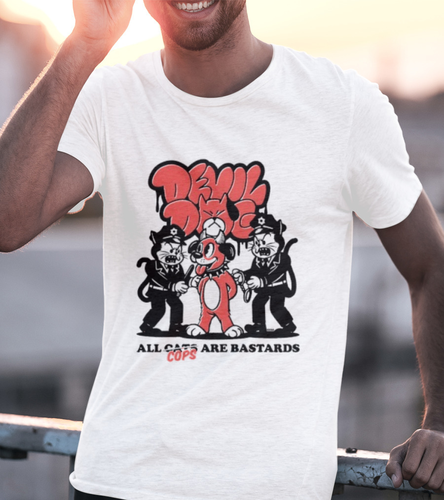 Devil Dog All Cats Are Bastards ACAB Bold Red Black T-Shirt