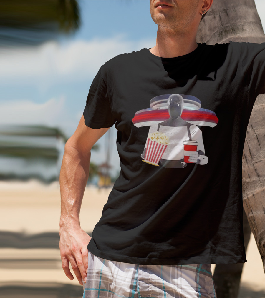 Tesla Robot With Popcorn And Drink At Retro Diner T-Shirt