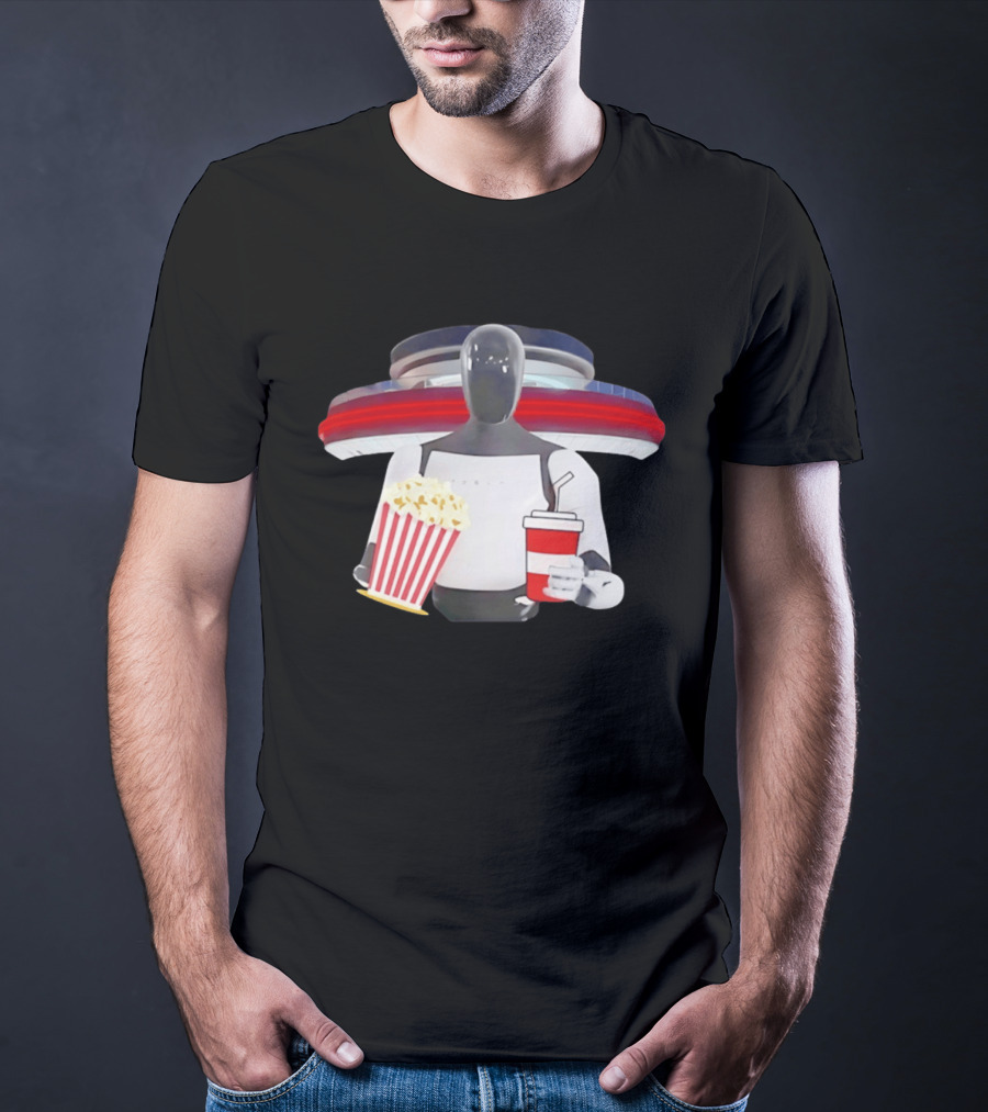 Tesla Robot With Popcorn And Drink At Retro Diner T-Shirt