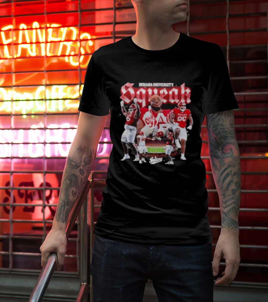 Indiana University Squeak Collage Featuring Indiana 96 Football Player In Red Uniform T-Shirt