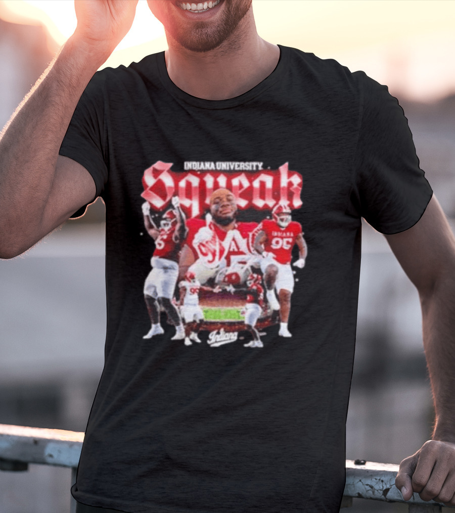 Indiana University Squeak Collage Featuring Indiana 96 Football Player In Red Uniform T-Shirt