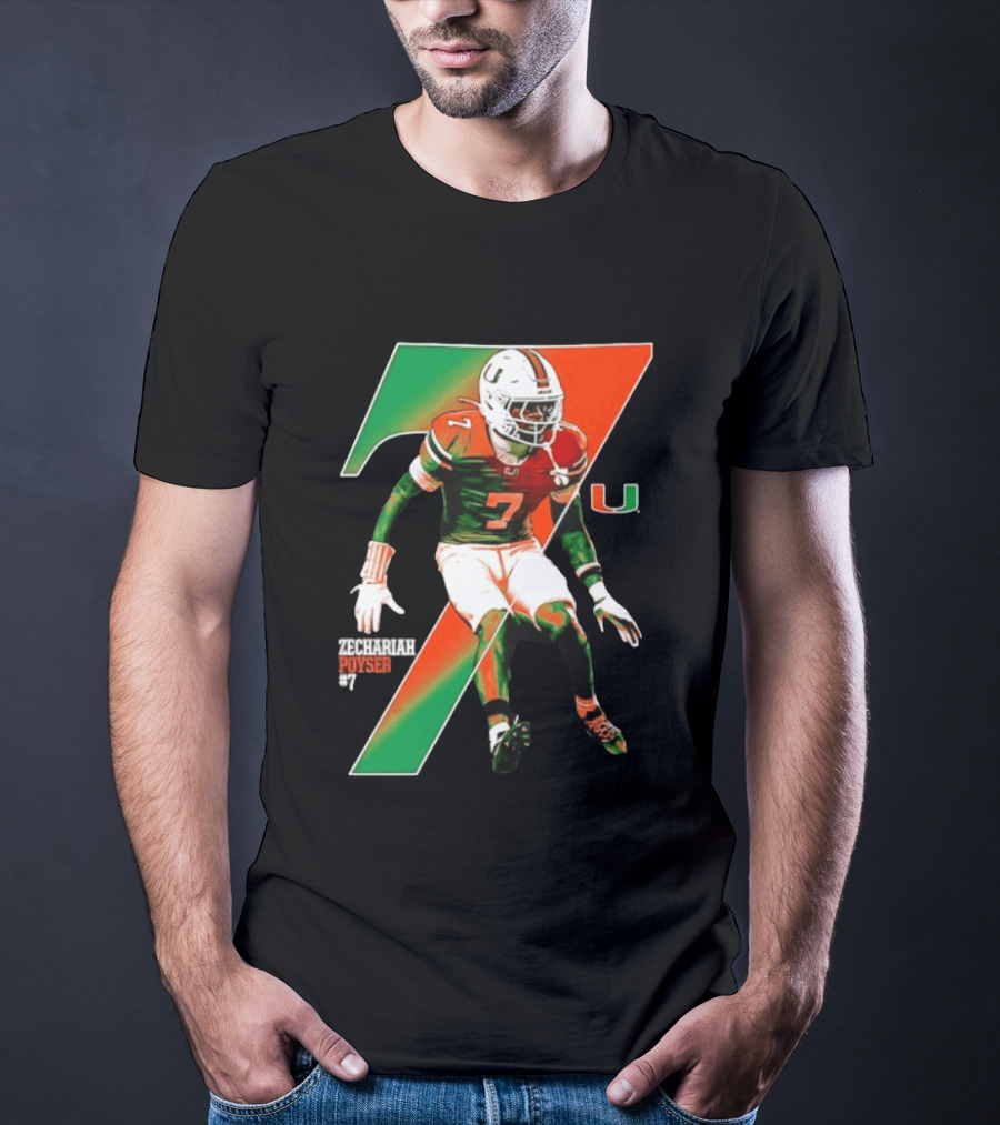 Zechariah Poyser 7 Miami Hurricanes NCAA Football Player T-Shirt