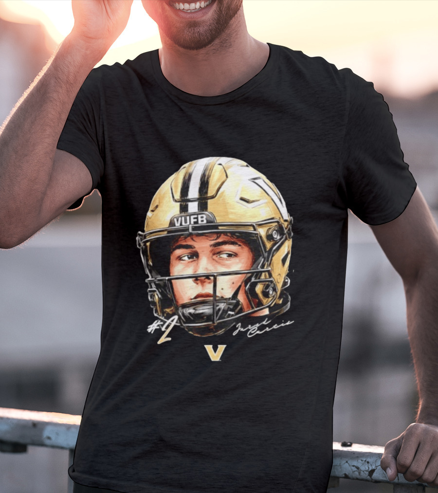 Jared Curtis 2 VUFB Vanderbilt Football Helmet T-Shirt