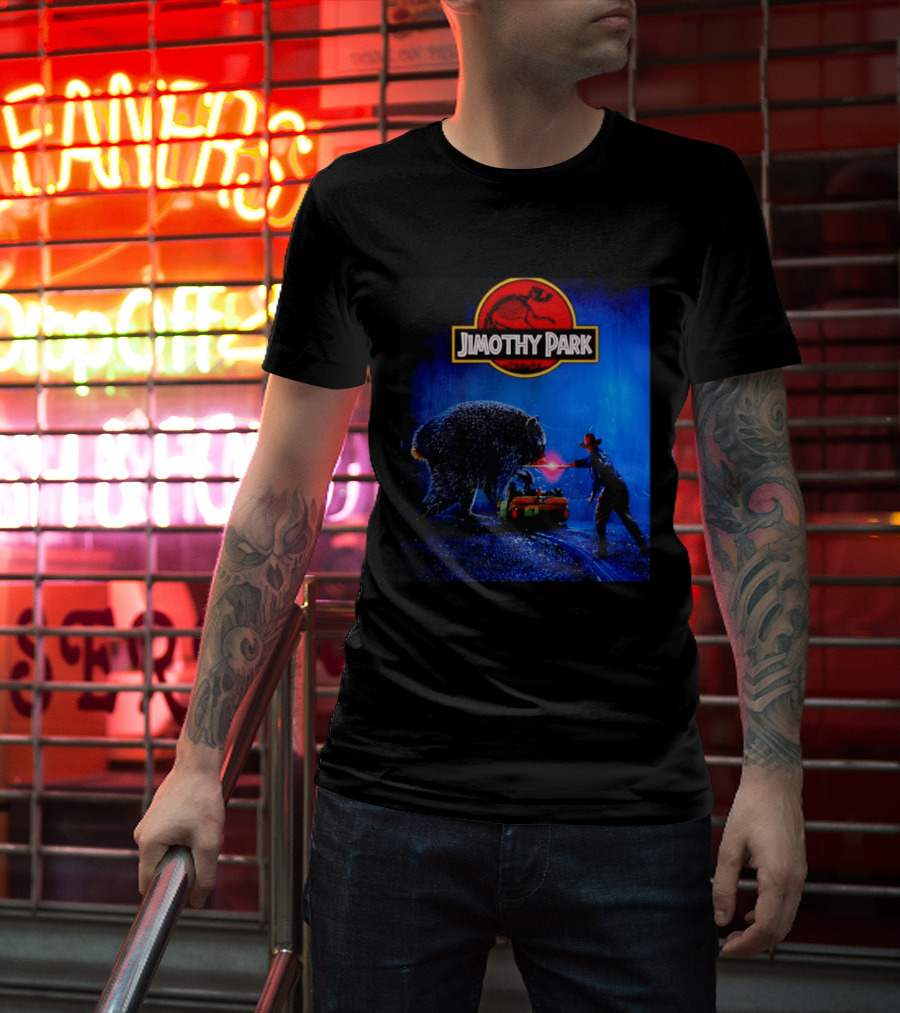 Jimothy Park Dinosaur Adventure Lampoon With Bear Scene T-Shirt
