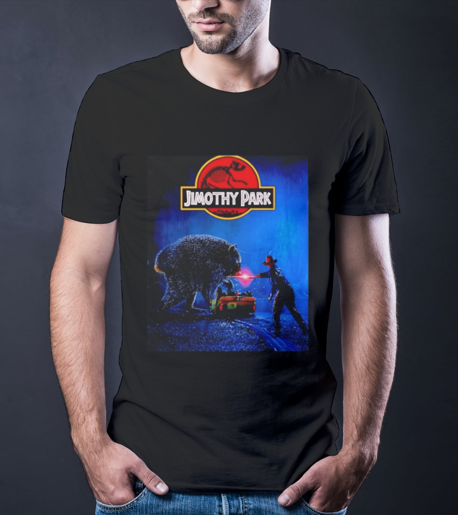 Jimothy Park Dinosaur Adventure Lampoon With Bear Scene T-Shirt