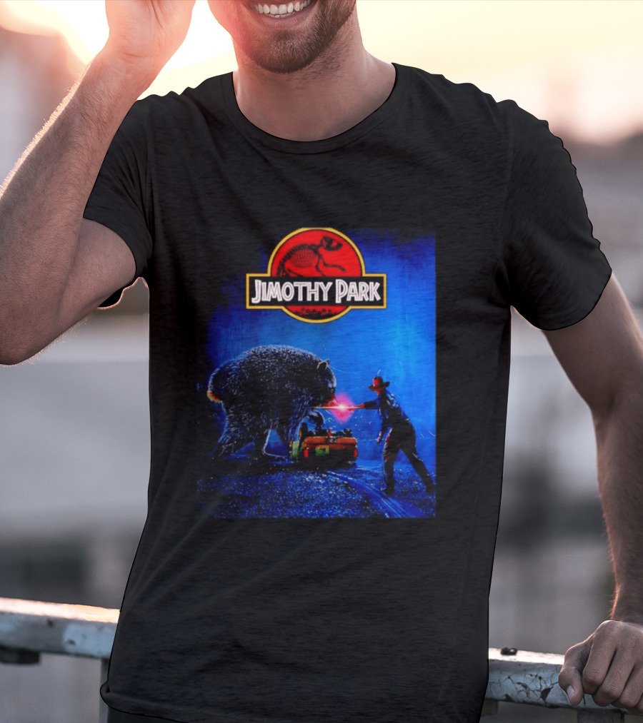 Jimothy Park Dinosaur Adventure Lampoon With Bear Scene T-Shirt
