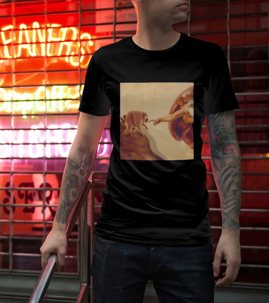 Jimothy Raccoon And The Creation Of Adam Renaissance Mashup T-Shirt
