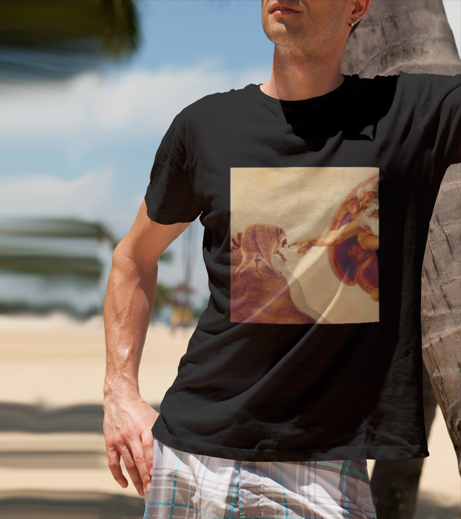 Jimothy Raccoon And The Creation Of Adam Renaissance Mashup T-Shirt