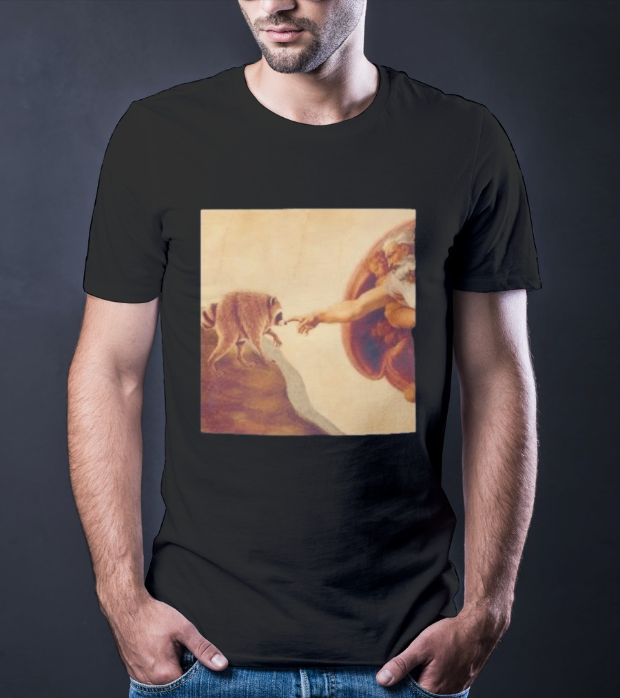 Jimothy Raccoon And The Creation Of Adam Renaissance Mashup T-Shirt