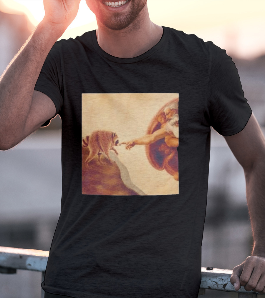 Jimothy Raccoon And The Creation Of Adam Renaissance Mashup T-Shirt