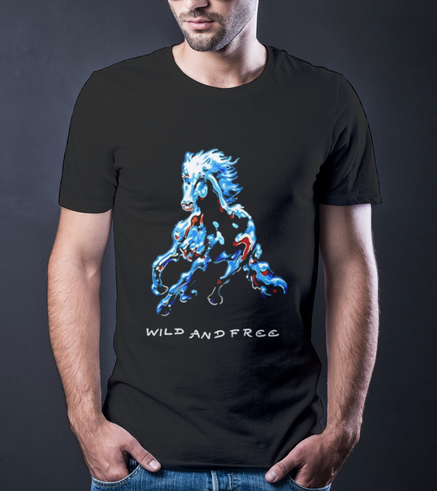 Wild Horse Wild And Free Blue Red Watercolor T-Shirt