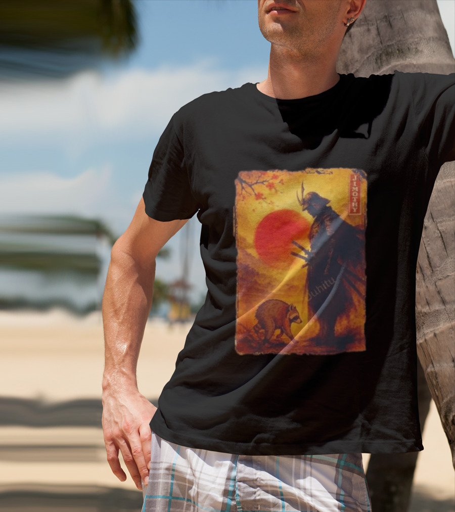Jimothy Samurai Warrior And Raccoon Japanese Sunset T-Shirt