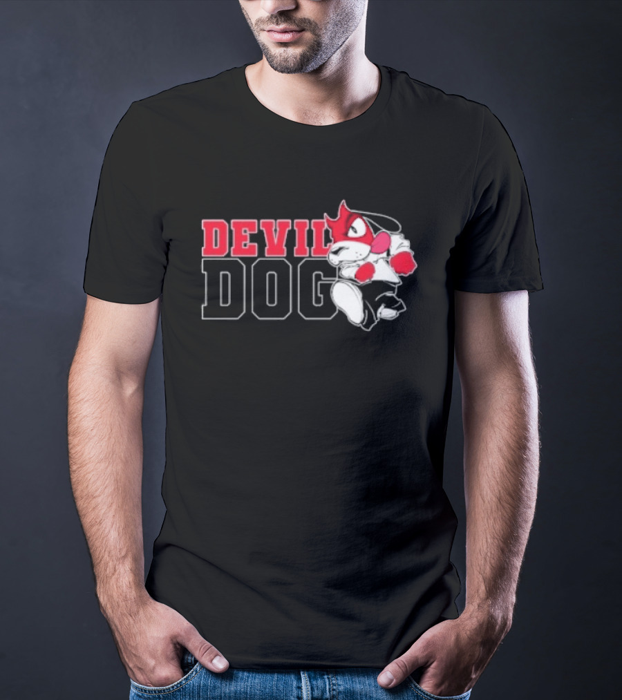 Devil Dog Cartoon Red And White T-Shirt