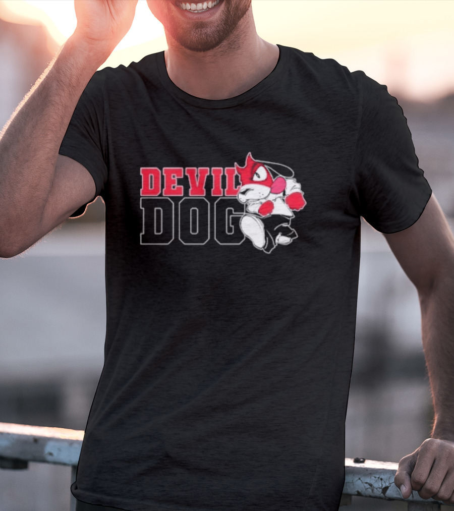 Devil Dog Cartoon Red And White T-Shirt