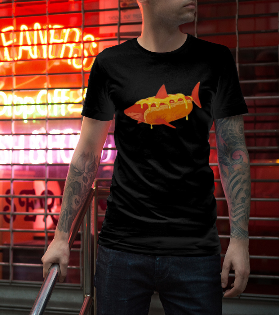 Hot Dog Shark With Melting Cheese Drizzle T-Shirt