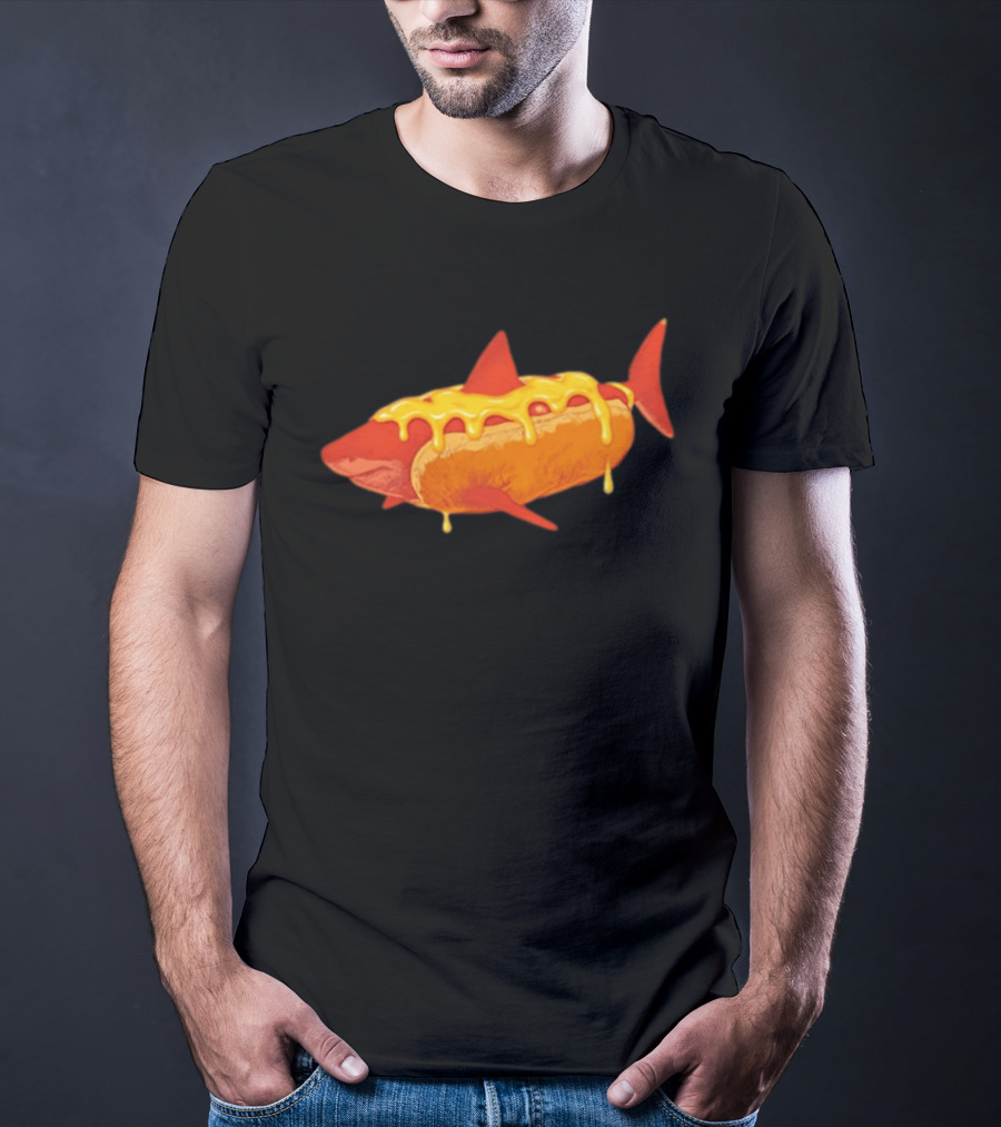 Hot Dog Shark With Melting Cheese Drizzle T-Shirt