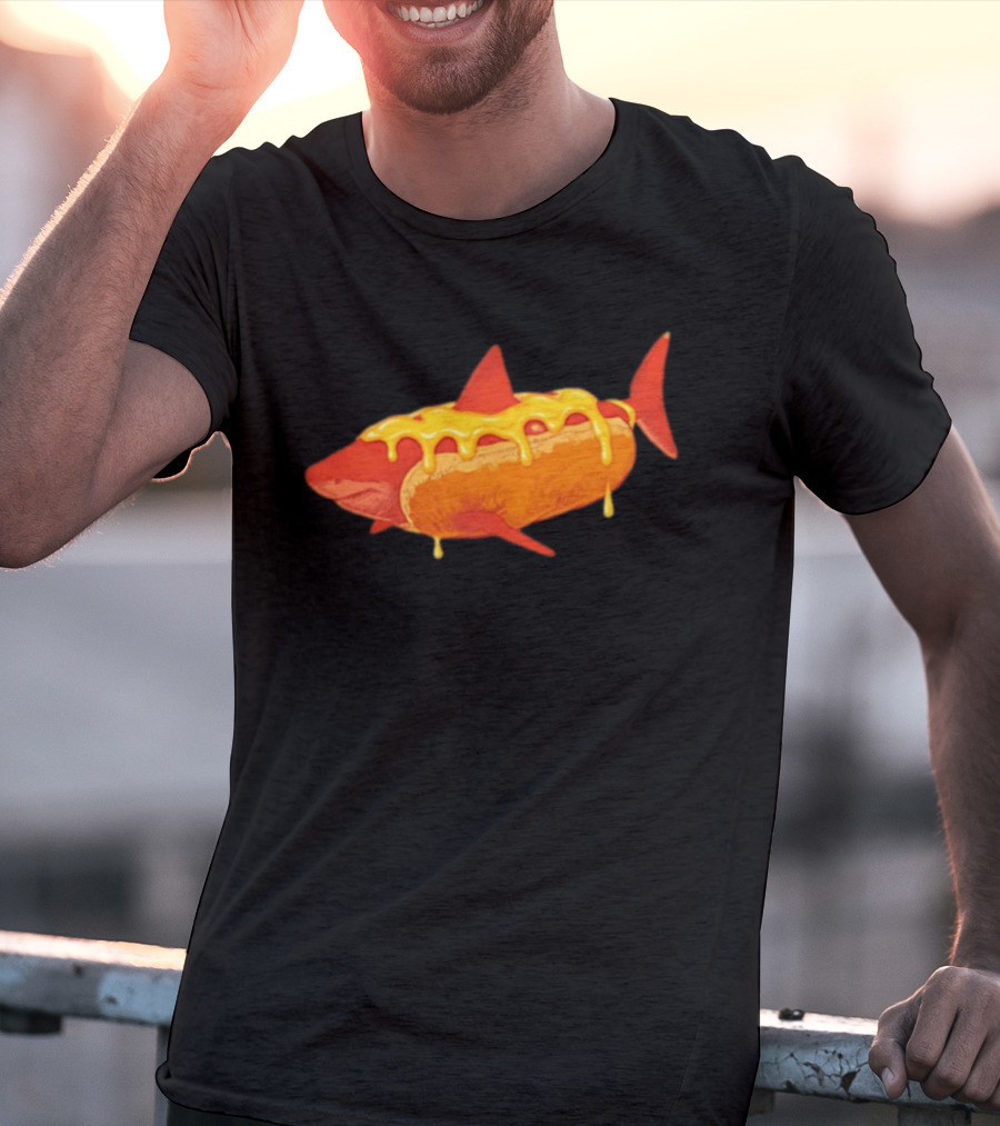 Hot Dog Shark With Melting Cheese Drizzle T-Shirt