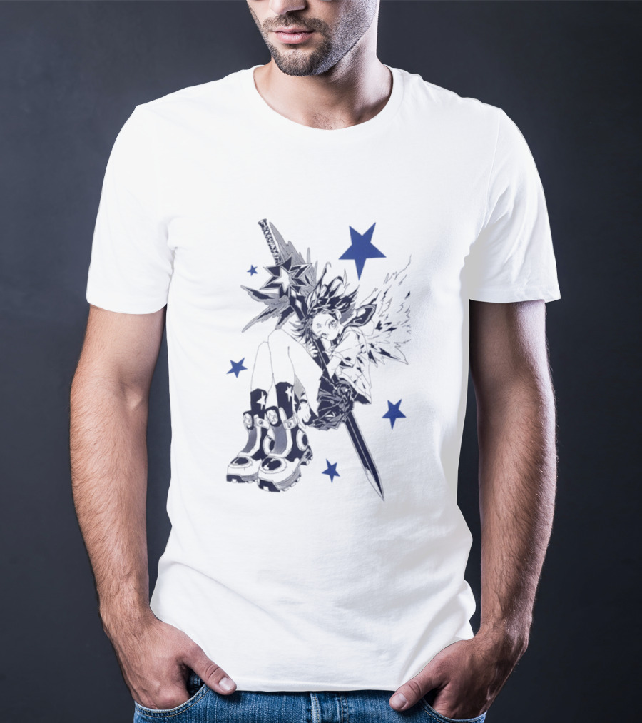 Arkestar Anime Girl Sword Wings Blue Stars T-Shirt