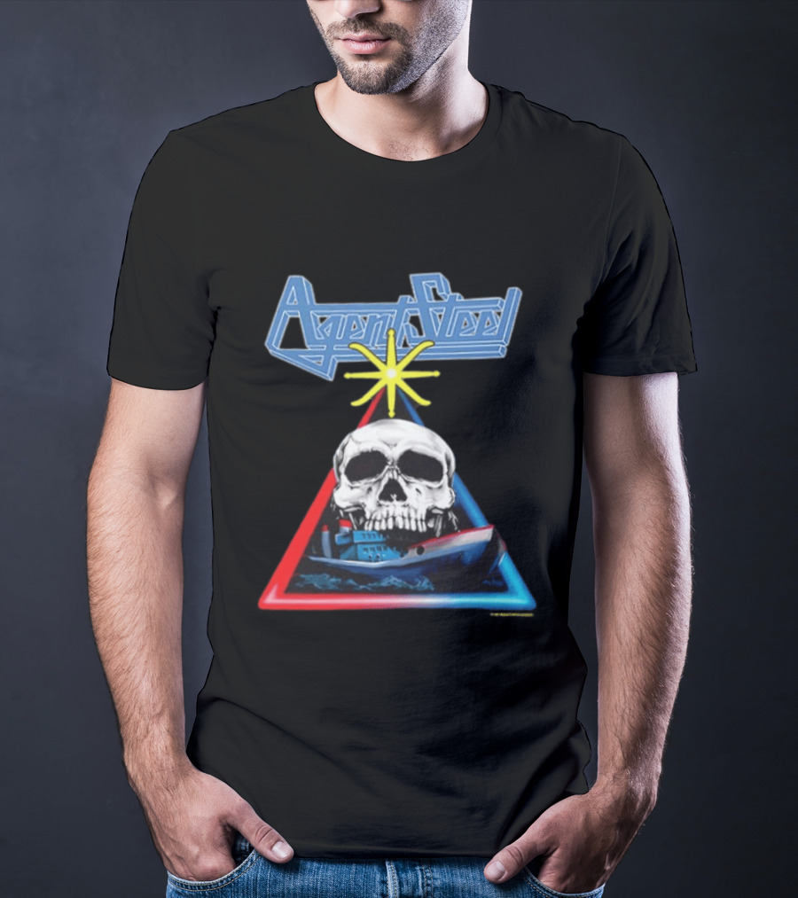 Agent Steel The Road To Atlantis Tour 1987 Skull Ship London Hamburg Two Sided T-Shirt