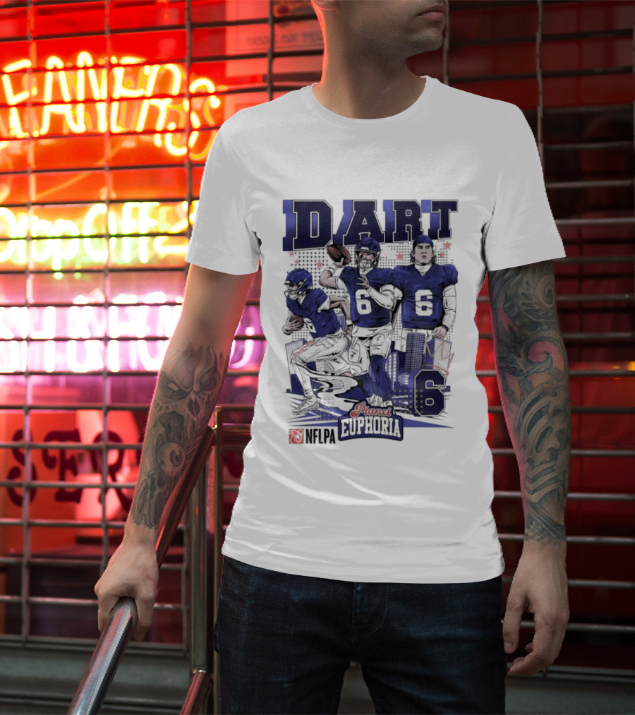 Jaxson Dart #6 New York Giants Football Comic Superpower Quarterback T-Shirt