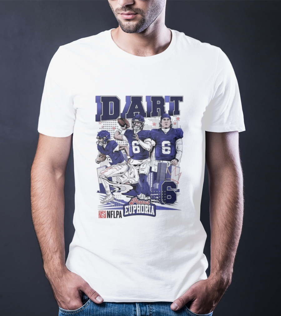Jaxson Dart #6 New York Giants Football Comic Superpower Quarterback T-Shirt