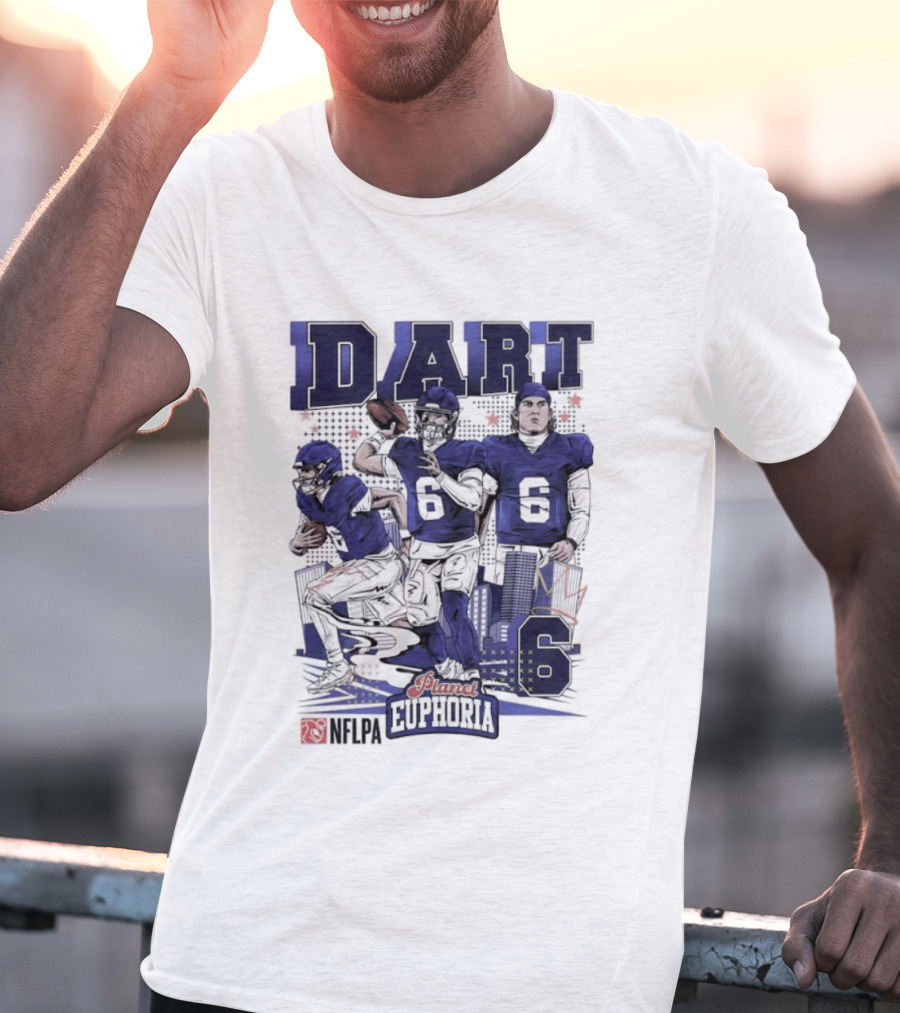 Jaxson Dart #6 New York Giants Football Comic Superpower Quarterback T-Shirt