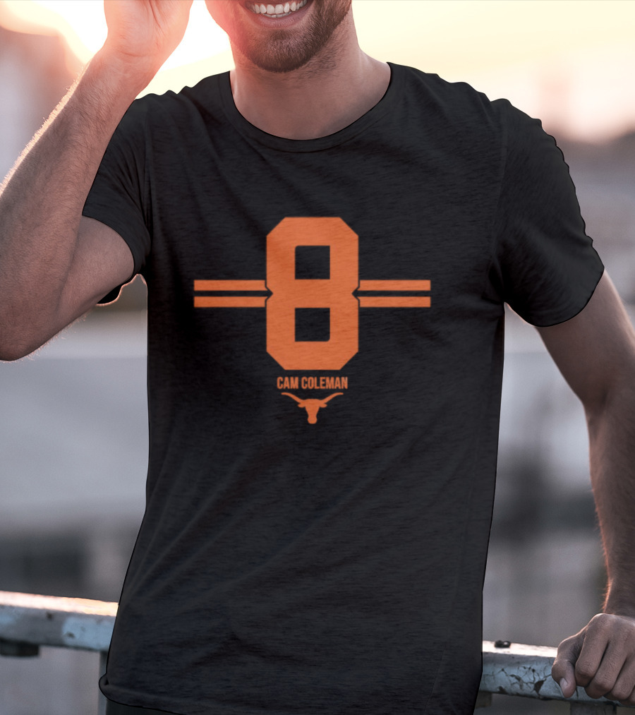 Texas Longhorns Cam Coleman Number 8 NCAA Football T-Shirt