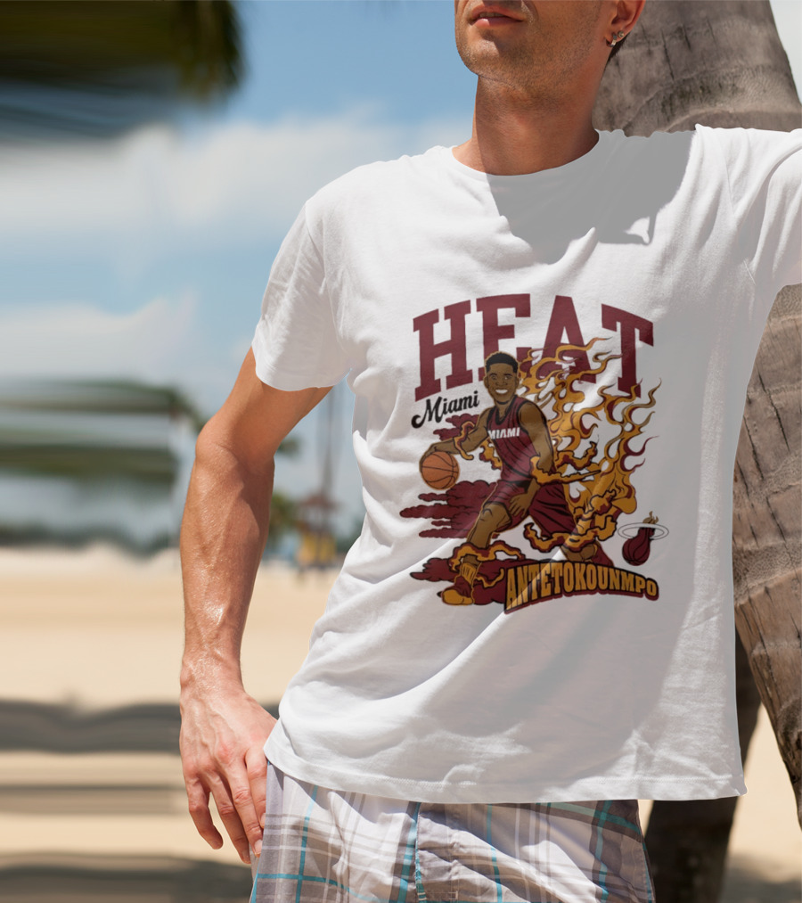 Miami Heat Antetokounmpo Basketball Flame Comic T-Shirt
