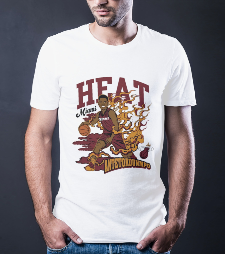 Miami Heat Antetokounmpo Basketball Flame Comic T-Shirt