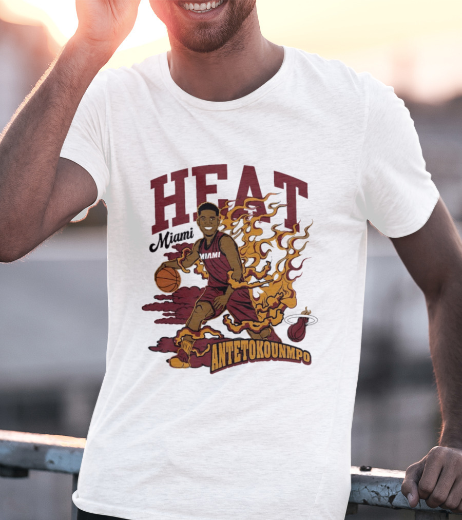 Miami Heat Antetokounmpo Basketball Flame Comic T-Shirt