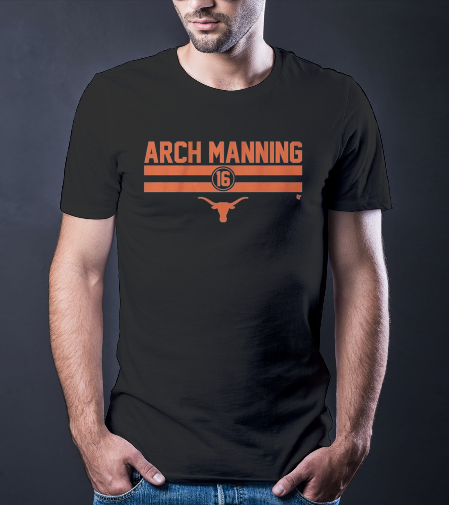 Texas Longhorns Arch Manning 16 Football Stripe Longhorn T-Shirt