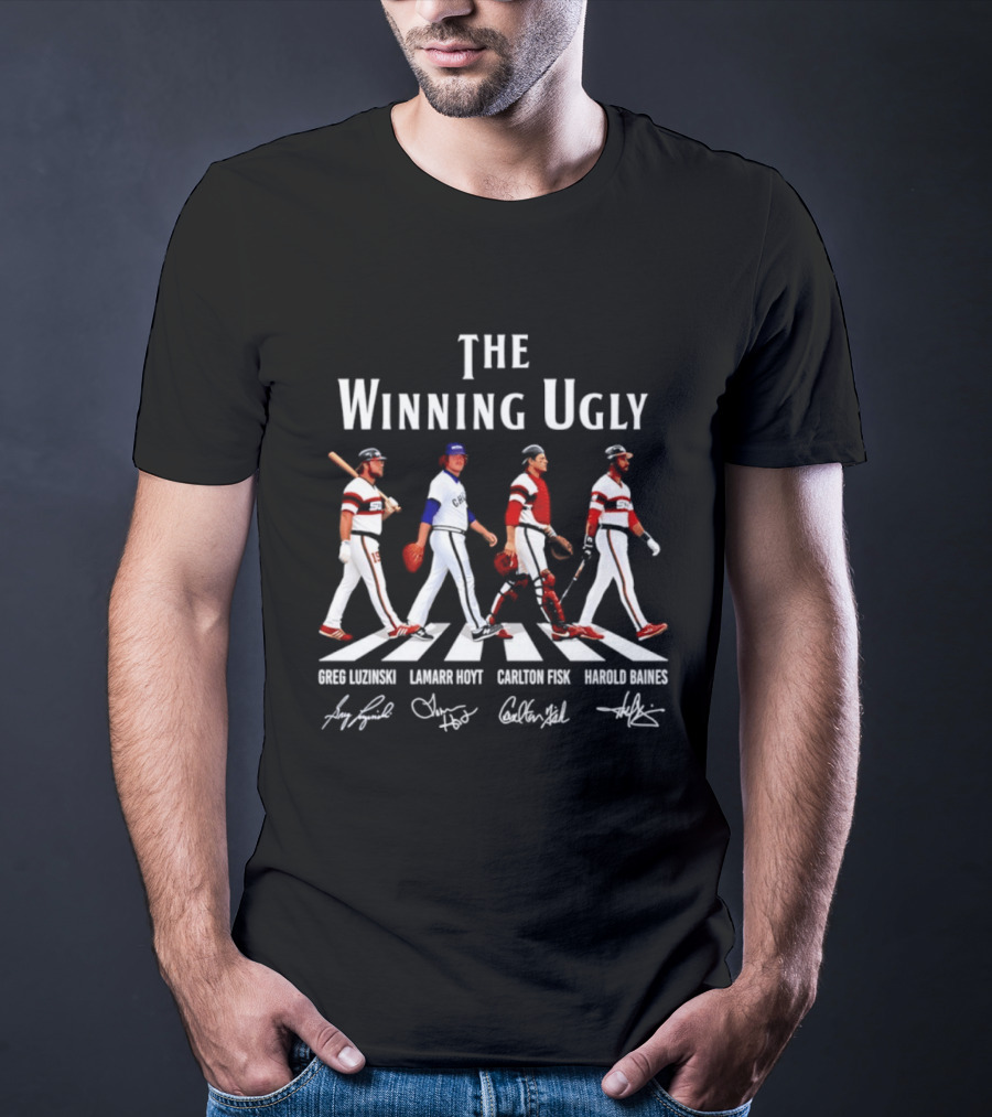 Chicago White Sox The Winning Ugly Greg Luzinski Lamarr Hoyt Carlton Fisk Harold Baines Signatures Abbey Road T-Shirt