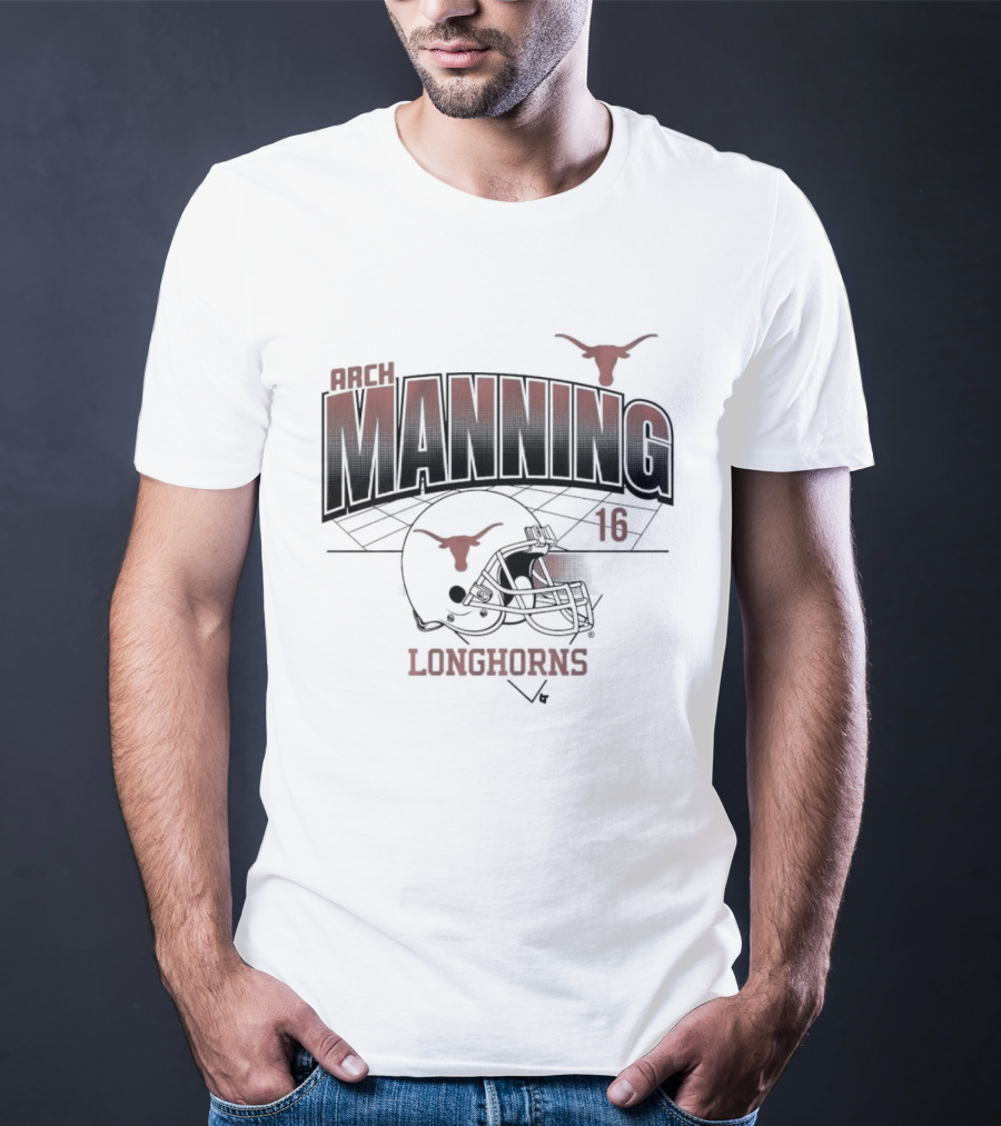 Texas Longhorns Arch Manning 16 Football Helmet Grid T-Shirt