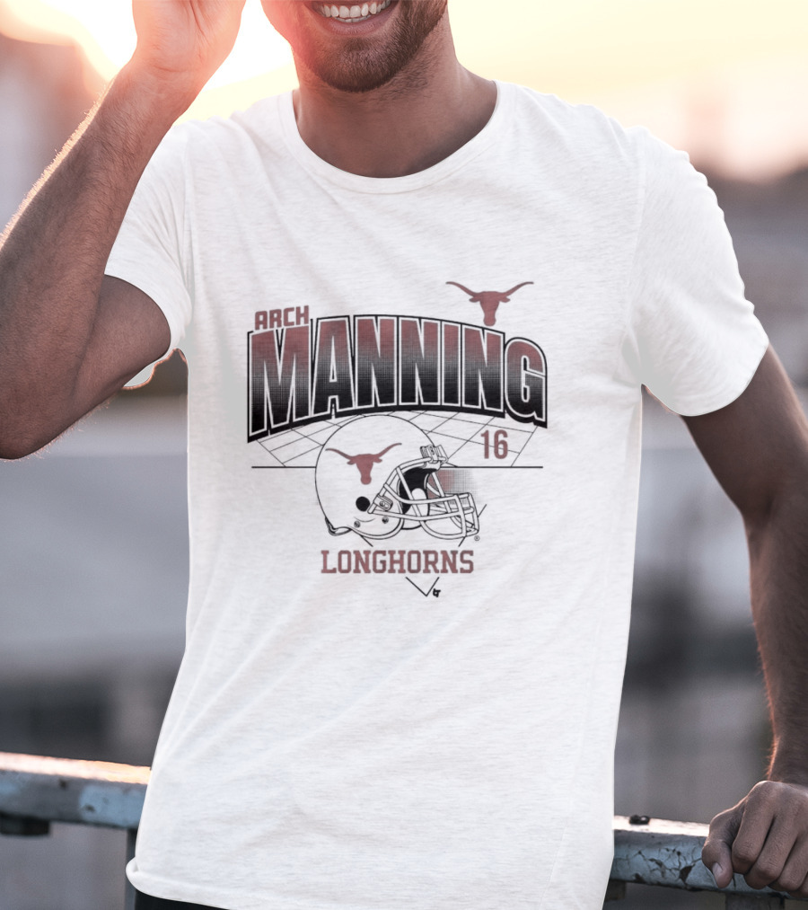Texas Longhorns Arch Manning 16 Football Helmet Grid T-Shirt