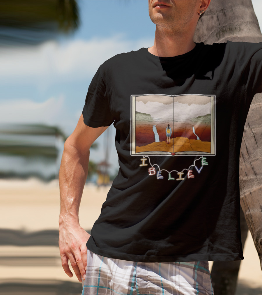 I Believe Open Book Landscape Journey Adventure T-Shirt