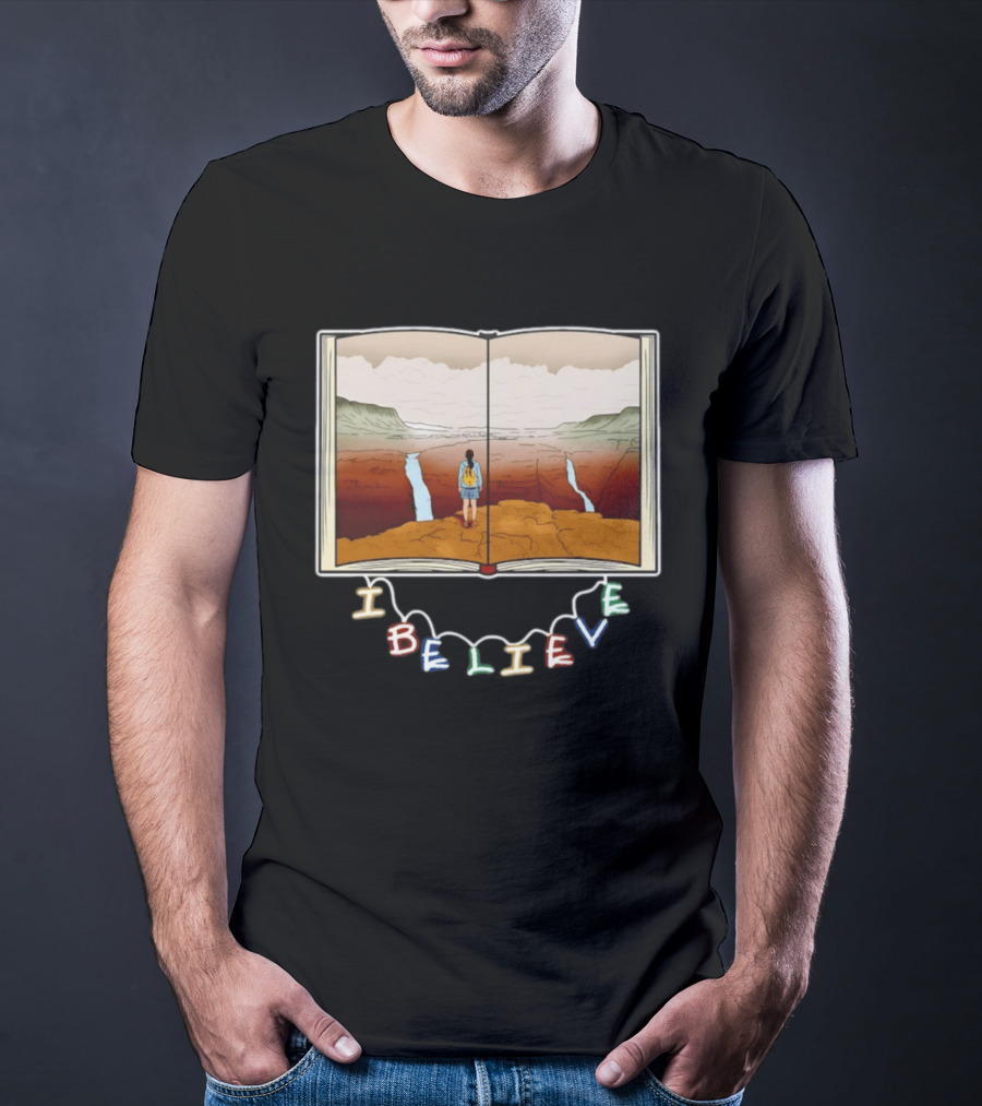I Believe Open Book Landscape Journey Adventure T-Shirt