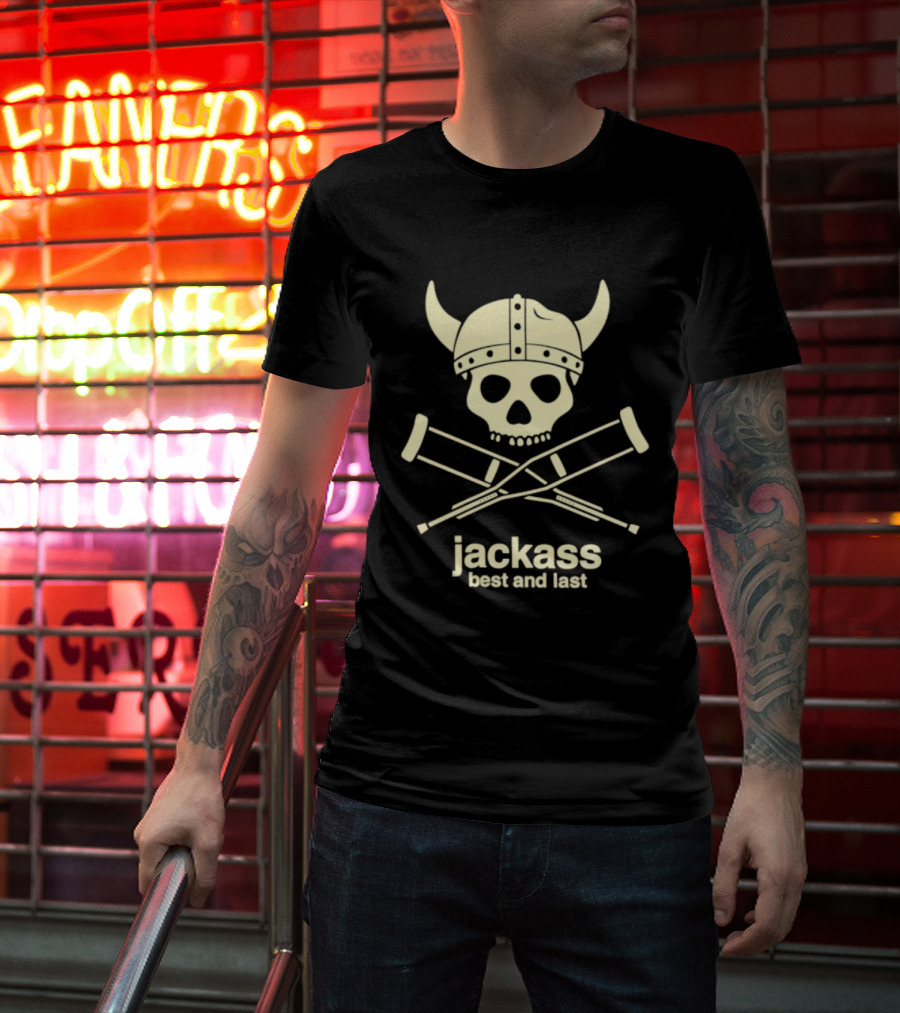 Jackass Best And Last Viking Skull With Crutches T-Shirt